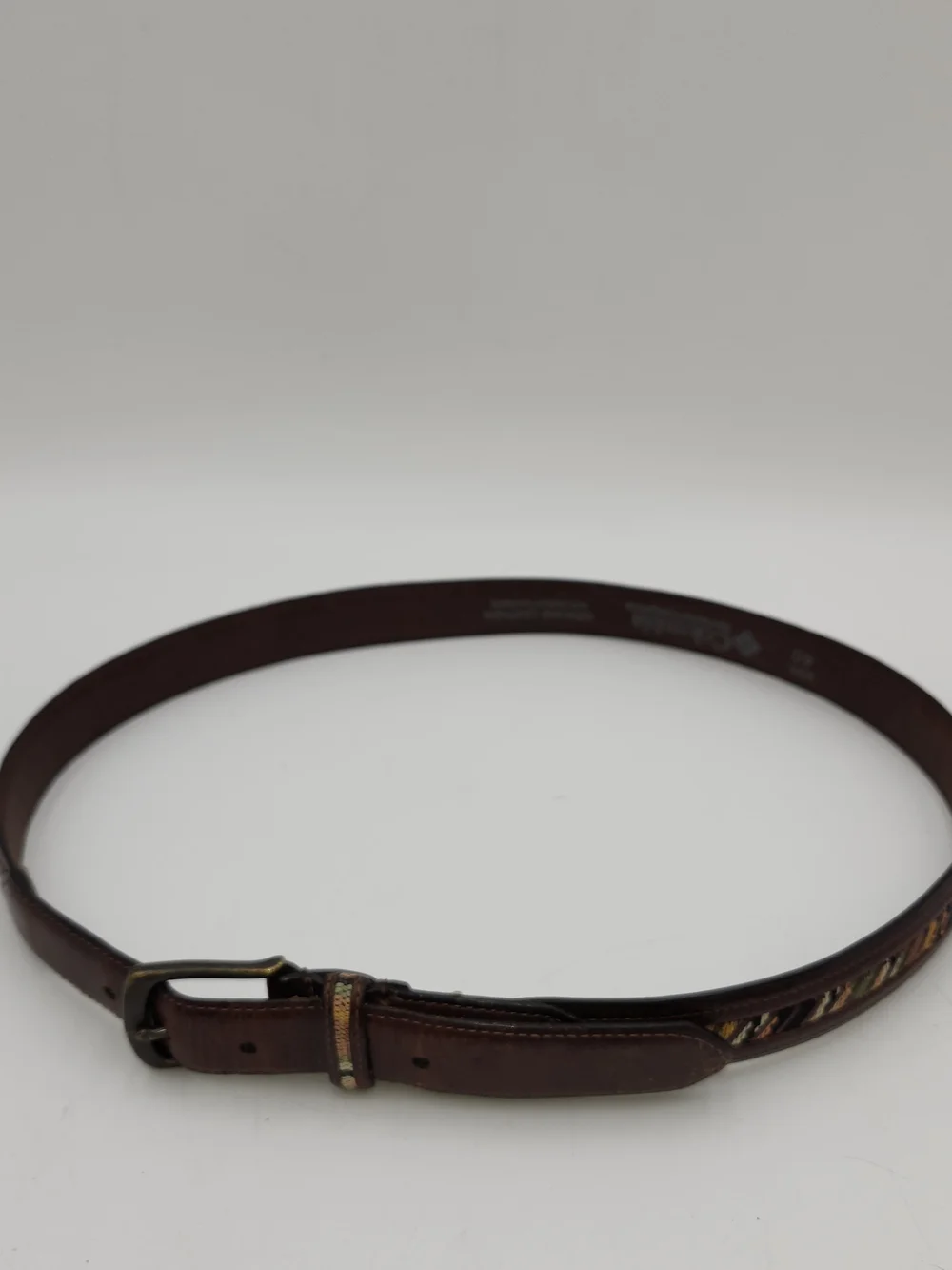 Columbia Brown Leather Men’s Belt with Multicolor Woven Inlay